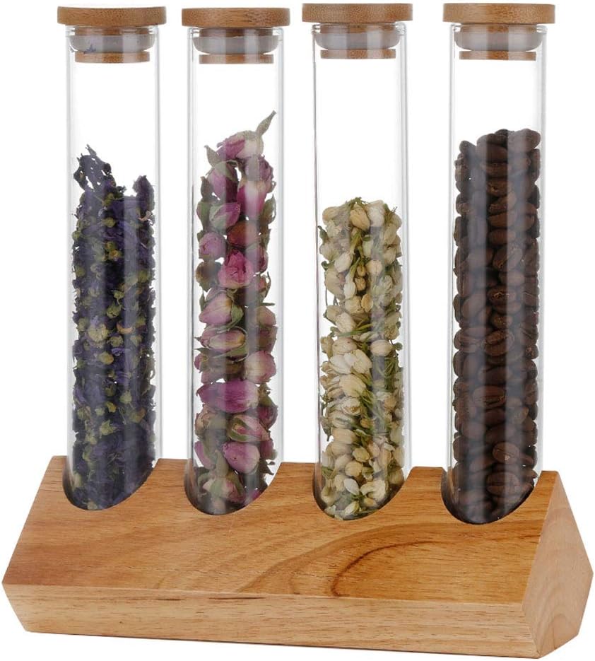 Naceo Glass Test Tubes Food Storage Canister Set With Seal Bamboo Lid Glass Coffee Bean Container For Serving Tea Coffee Spice And More Clear Glass Container B Amazon Co Uk Kitchen Home