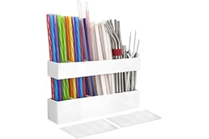Straw Holder for Cabinet Door, Multi-Compartment Acrylic Organizer with Drainage Holes, Adhesive Wall-Mount Storage for Diffe