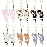 Dreuyet 6 Pairs Cute Cat Earrings for Women Funny Cartoon Kitten Dangle Earrings Kawaii Animals Cat Earrings Lover Birthday Gifts