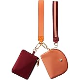 Mini Dual Pouch Wristlet Wallet for Women – Zip Around wristlet Keychain Wallet with 2 Wristlets, Ideal for Dog Walking, Coffee Runs & Lunch Break Essentials (Ruby +Orange)