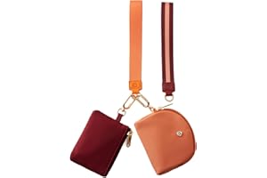 ZRRAJOY Mini Dual Pouch Wristlet Wallet for Women – Zip Around wristlet Keychain Wallet with 2 Wristlets, Ideal for Dog Walking, Coffee Runs & Lunch Break Essentials (Ruby +Orange)