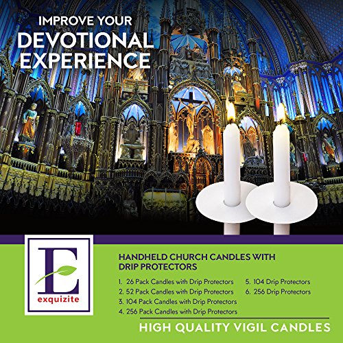 Exquizite 104 Church Candles with Drip Protectors No Smoke Vigil