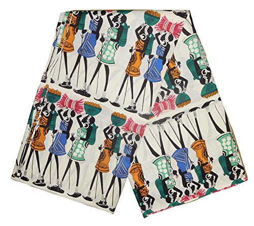 African Fabrics Super Wax Print Material 6 Yards - Premium Quality (Beige, Harvesters)