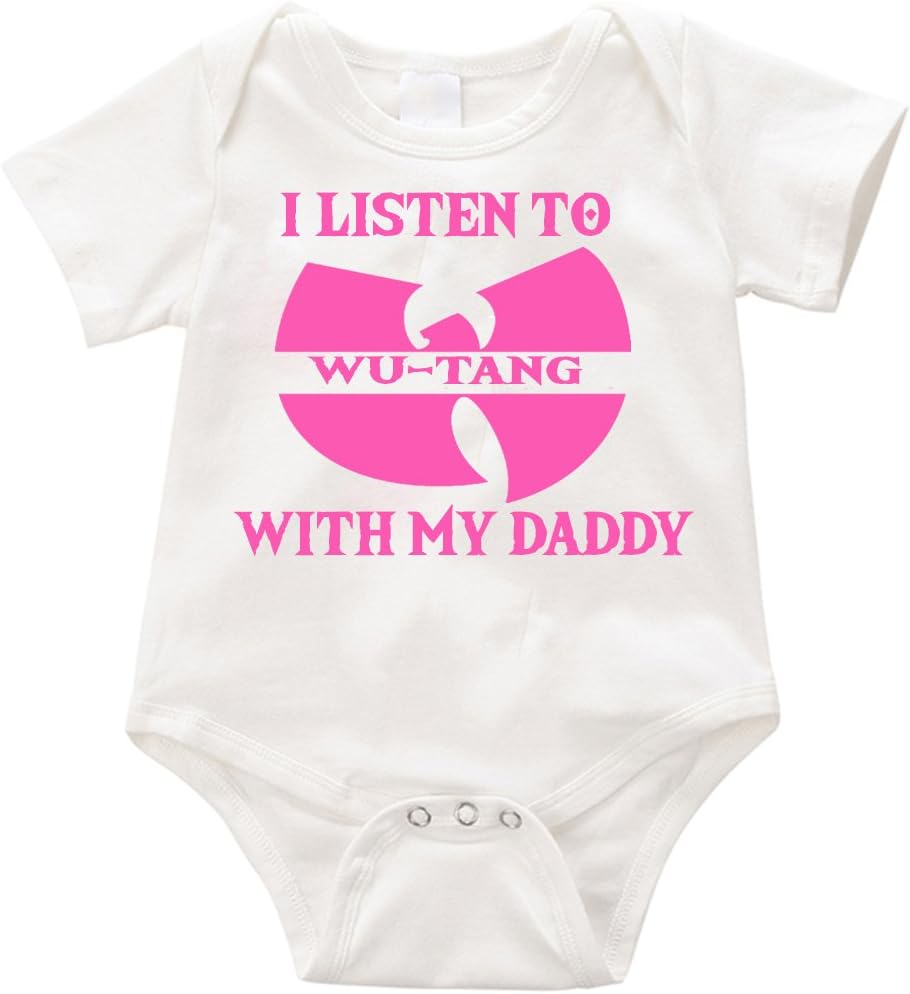VRW I listen to WUTANG with my daddy Onesie Romper Bodysuit (3-6months, White-P)