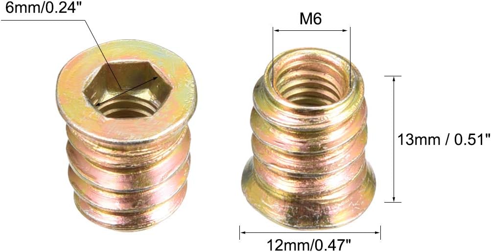 sourcing map Wood Furniture M6x13mm Threaded Insert Nuts Interface Hex Socket Drive 100pcs - Image 4