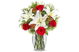 From You Flowers - Classic Christmas Lily Bouquet with Glass Vase | Fresh Flower Bouquets for Birthday, Anniversary, Get Well or Celebration