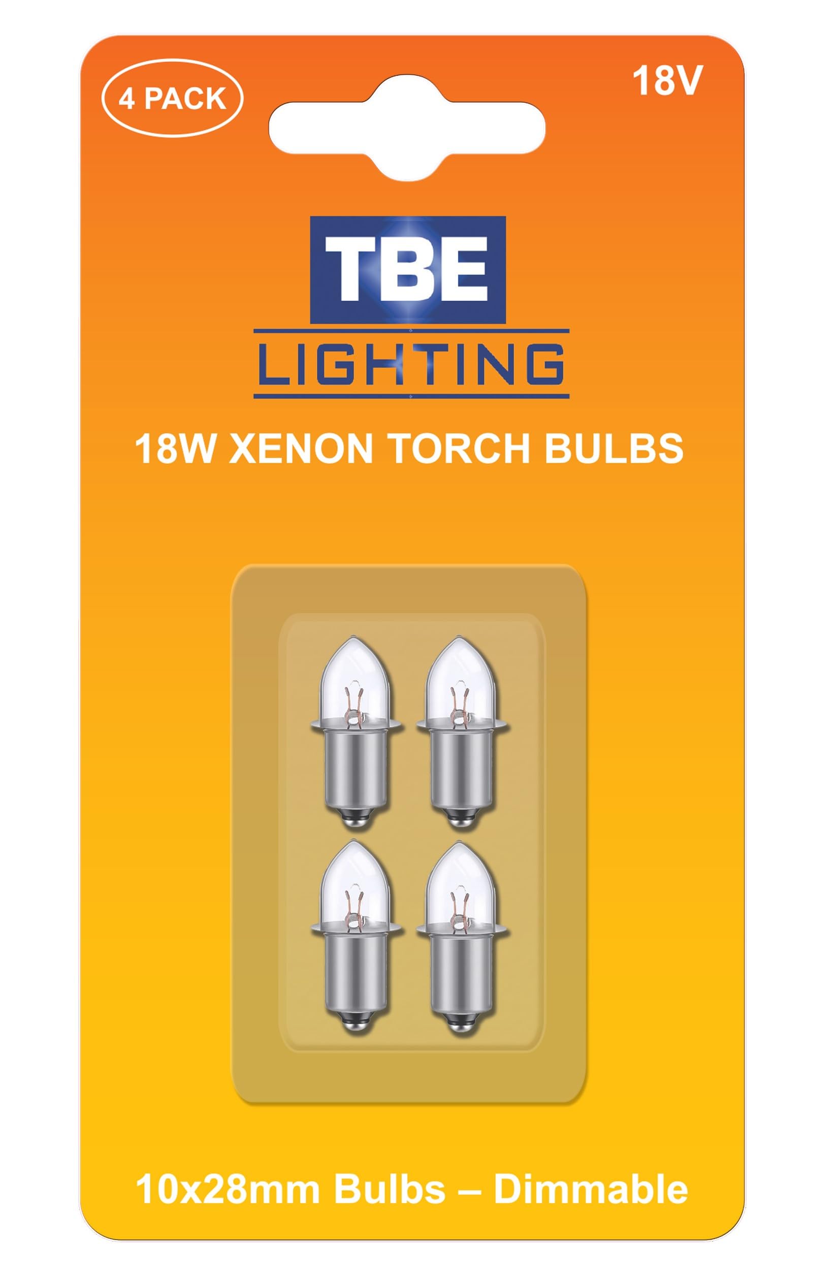 TBE LIGHTING Replacement 18v Xenon Torch Bulbs - Energy efficient Lights Compatible with 18 Volt Makita Lights / P13.5S Base Socket White Light for Headlamps/Torches/Flashlights - Pack of 4 Bulbs