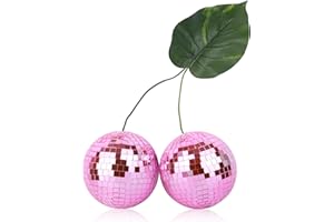 YEEHLMER Cherry Disco Ball Decor, Double Mirror Ball Cherry Decor for DJ Club Stage Bar Party Wedding Holiday Decoration Home Pink Decor (Double Cherry-10cm, Pink)