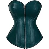 Jutrisujo Leather Corset Bustier Boned Zipper Biker Girl Costume Lingerie Women's