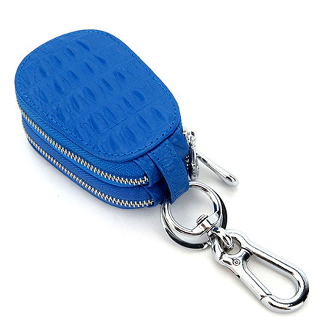 Esdrem Unisex Genuine Leather Key Case Holder Double Zipper Car Keychain Wallet Coin Purse (Blue Gourd Shape)