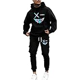WDIRARA Men's 2 Piece Outfits Graphic Hoodie Sweatpants Set Workout Athletic Tracksuits