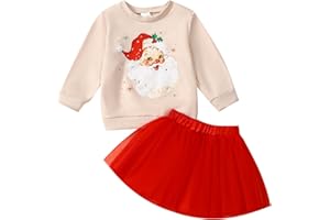 ADXSUN Toddler Girl Christmas Outfit Santa Claus Sweatshirt+Tutu Gauze Skirts Winter Clothes 1-7 Years