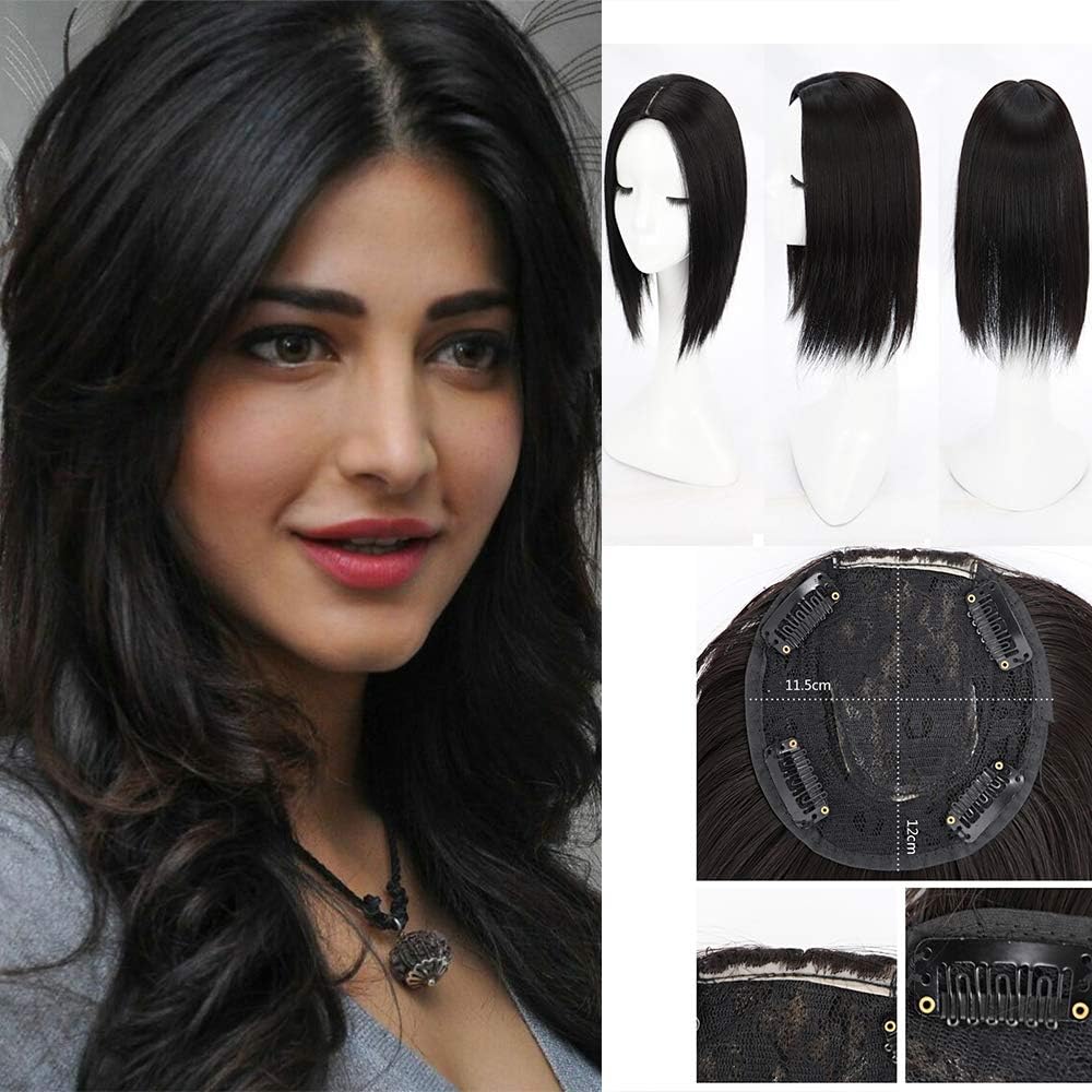 Top Hair Pieces Topper Synthetic Hair Clip in Hair Toppers Top Hairpieces for Women with Thinning Hair Gray Hair Hair Loss (Black)