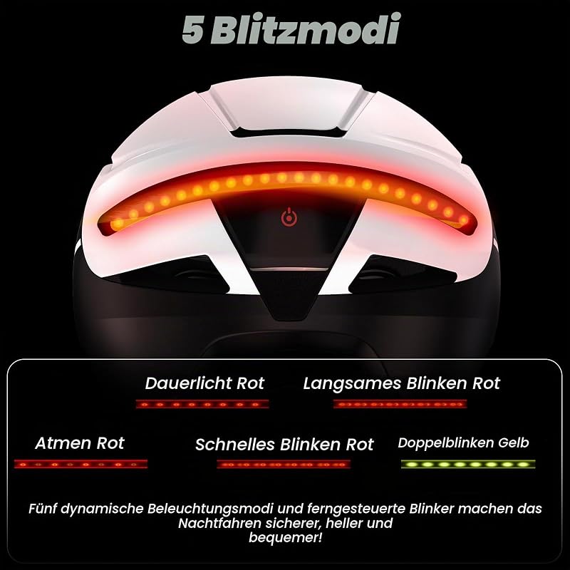 Rennradhelm Herren mit Blinker Rücklicht Fernbedienung, Schwarz-Weiß