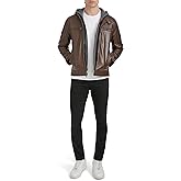 Kenneth Cole Men's Faux Leather Moto With Jersey Attached Hood