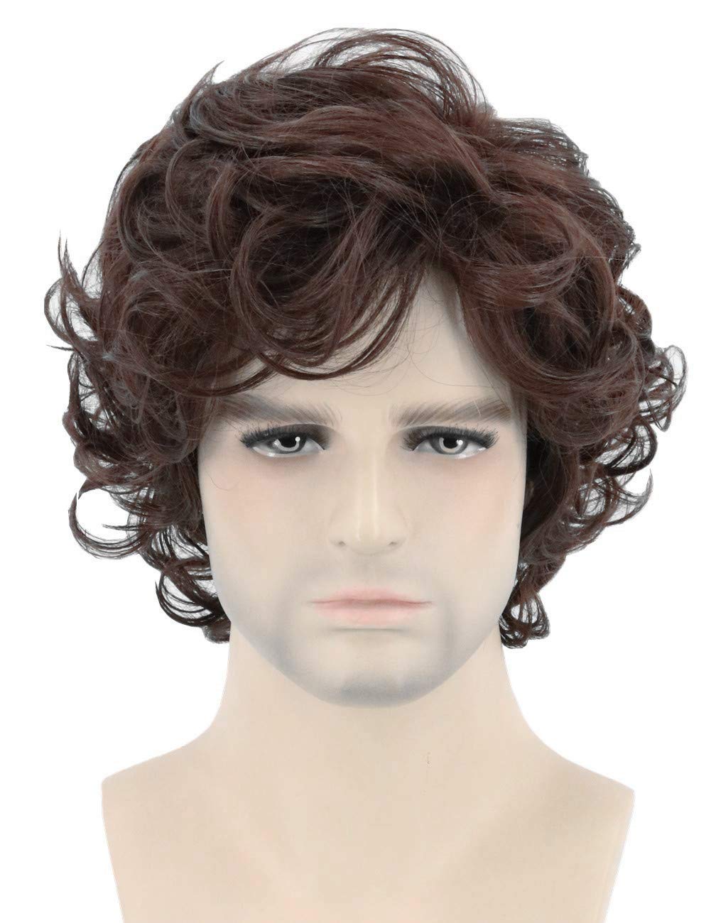 Topcosplay Mens Wigs Short Curly Fluffy Cosplay Halloween Character Costume Wig Layered