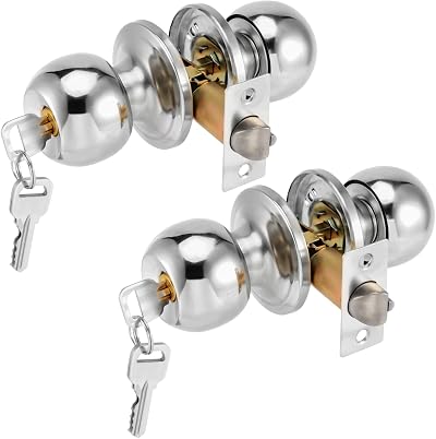 JEUIHAU 2 Pack 65mm Stainless Steel Privacy Door Knobs Lock Set for 25-45mm