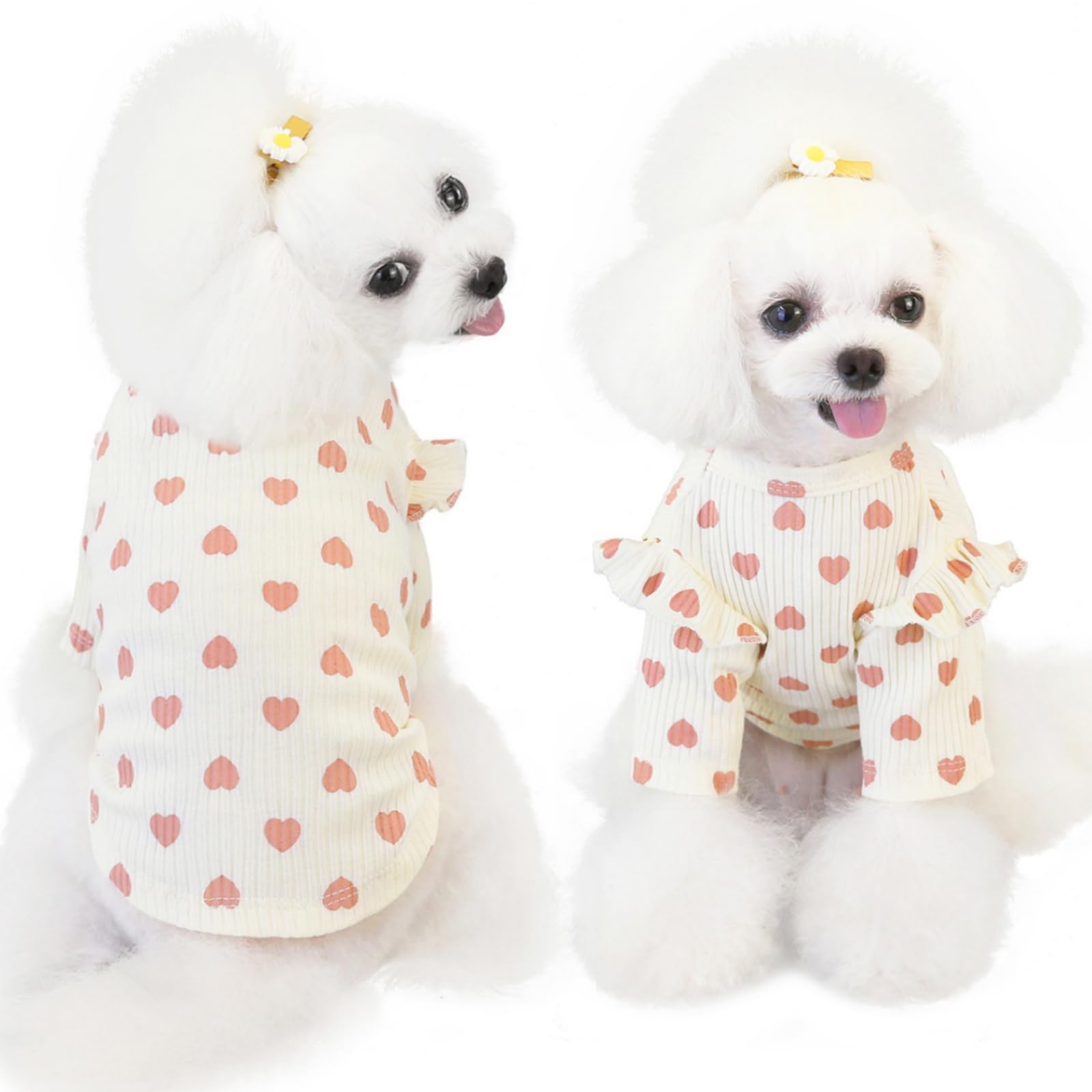 Photo 1 of MED Yaopelky Dog Clothes for Small Medium Dogs Girl Heart Print Cat Tee Shirt Spring Summer Chihuahua Clothe Puppy Outfits Ruffle Long Sleeve Doggy Shirts Pet Outfit