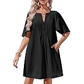 Wenrine Womens Flutter Short Sleeve Mini Dress Casual V Neck Loose Flowy Summer Dresses