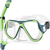 Greatever Snorkeling Gear for Adults, Dry Snorkel Set Panoramic View Snorkel Mask, Anti-Leak Anti-Fog Scuba Diving Swimming Mask with Adjustable Strap and Travel Mesh Bag