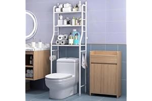 3 Tier Over Toilet Storage Organizer, Metal Bathroom Shelves with Removable Towel Hooks & Paper Holder, Space Saving Over Toi