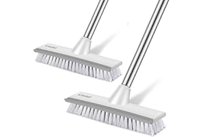 SetSail Floor Scrub Brush with 51-Inch Long Adjustable Handle 2 in 1 Scrape Brush Stiff Bristle Floor Scrubber for Cleaning Shower Bathroom Garage Kitchen Wall Deck Tub Tile, 2 Pack (Grey White)
