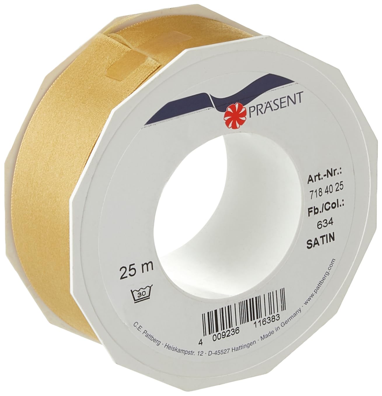 Präsent - Satin Ribbon Gold 40 mm Width, 25 m Length