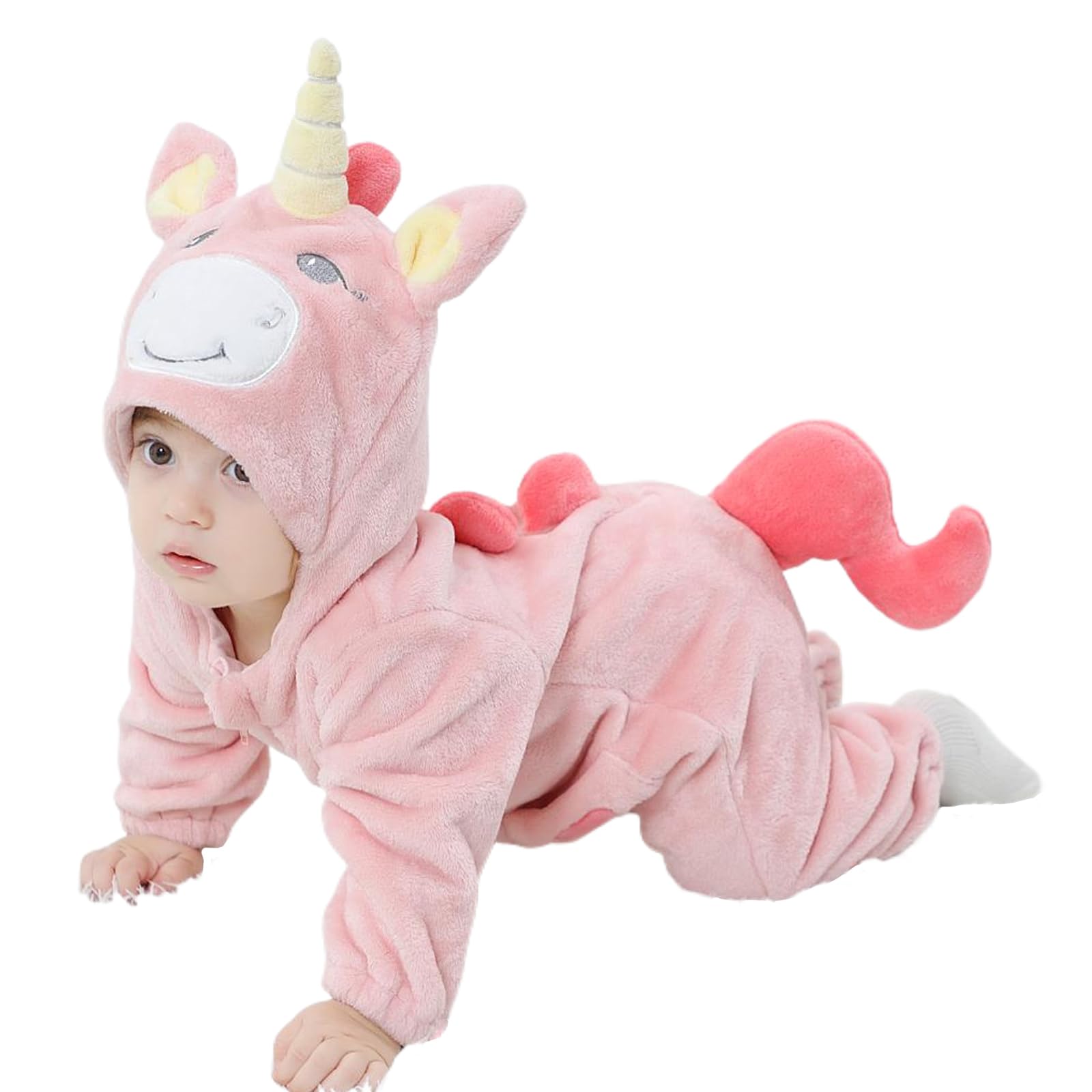 LOLANTA Toddler Pink Unicorn Costume Girls,Plush Hooded Romper for Baby, Pink,18-24 Month,Tag 100