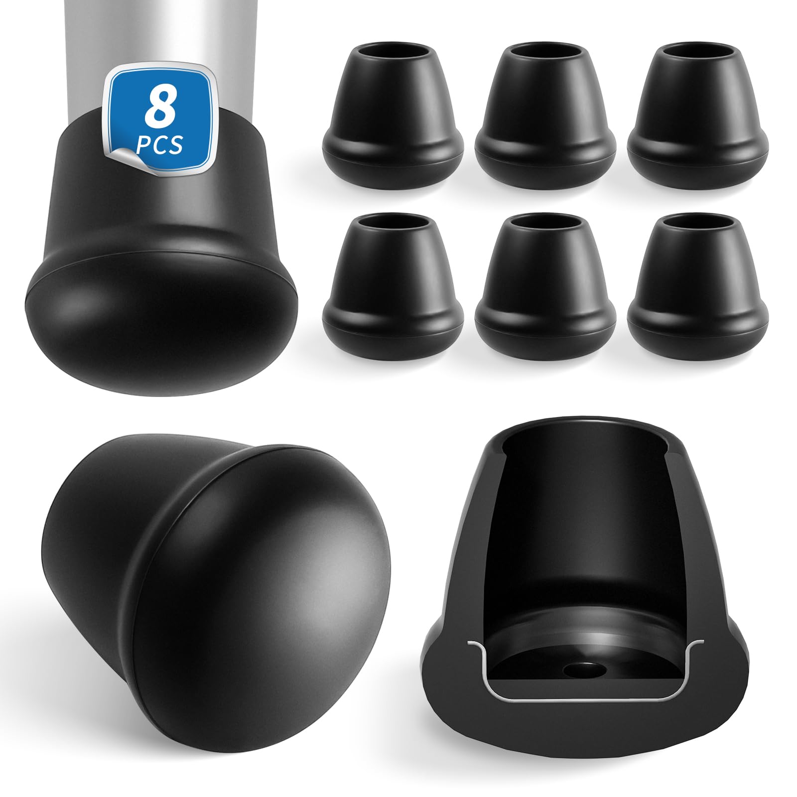 8-Piece Silicone Chair Leg Caps, Furniture Floor Protectors for Hardwood Floors, Noise-Reducing Rubber Covers (Fits 16-19mm Legs) - Scratch Prevention & Floor Protection