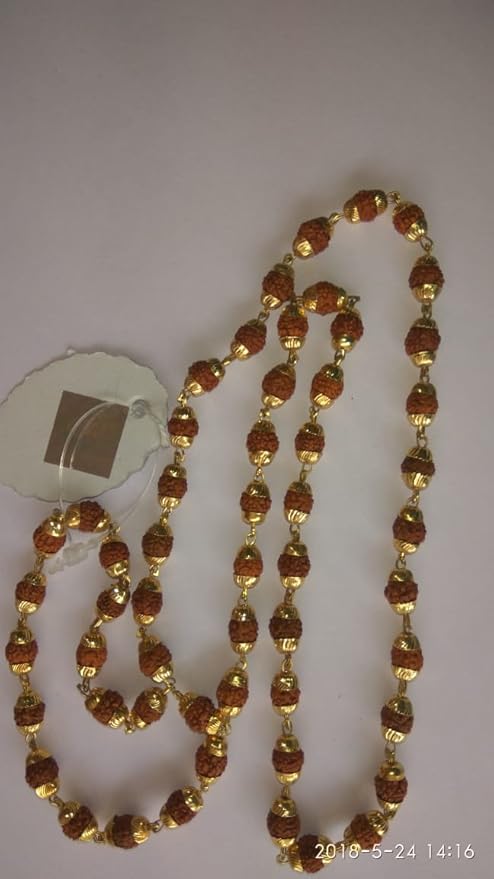 Most Beautiful RUDRAKSHA MALA with GLOD Plated (54+1) Bead with 5 MUKHI RUDRAKSHA