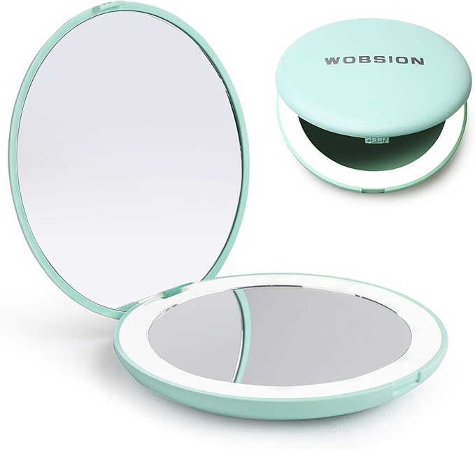 LED Lighted Travel Makeup Mirror, 1x/10x Magnification Compact Mirror