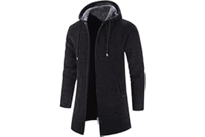 tuduoms Men's Zip Up Hooded Fleece Long Cardigan Sweater Winter Fashion Warm Sherpa Lined Jacket Coat Hoodies with Pockets