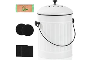 IVWOXO Compost Bin Kitchen - 1.3 Gallon Kitchen Compost Bin Countertop, Compost Bucket for Kitchen with Lid - Includes 2 Spare Charcoal Filter (White)