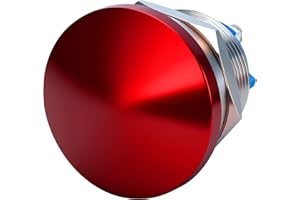 TOKCKYBL 22mm Mushroom Head Momentary Push Button Switch, IP65 Waterproof 5A 12V/24V/36V DC 110V/250V AC, Screw Terminal SPST 1NO (Red)