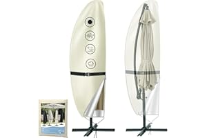 WANOCEAN Patio Umbrella Cover - 600D Waterproof Cantilever Outdoor Umbrella Cover Fits 9-12 Feet Market Garden Umbrellas - Banana Offset Umbrella Cover with Zipper, Windproof Outdoor Furniture Covers Beige