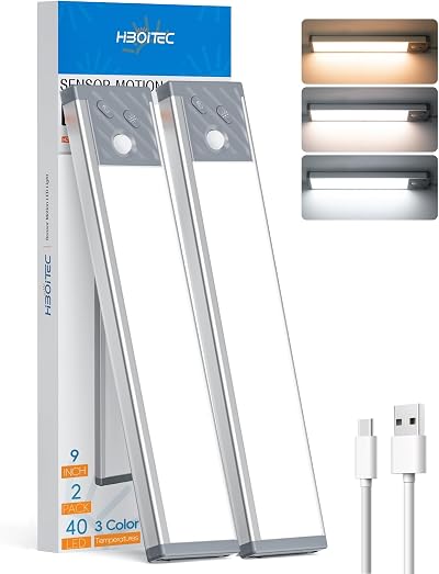 HIBOITEC 3 Color Dimmable Motion Sensor Cupboard Lights, USB-C 1500mAh