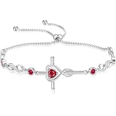 FANCIME Gift for Women Cross Bracelet 925 Sterling Silver Heart Birthstone Bracelet Fine Jewelry Birthday Gifts for Her Women