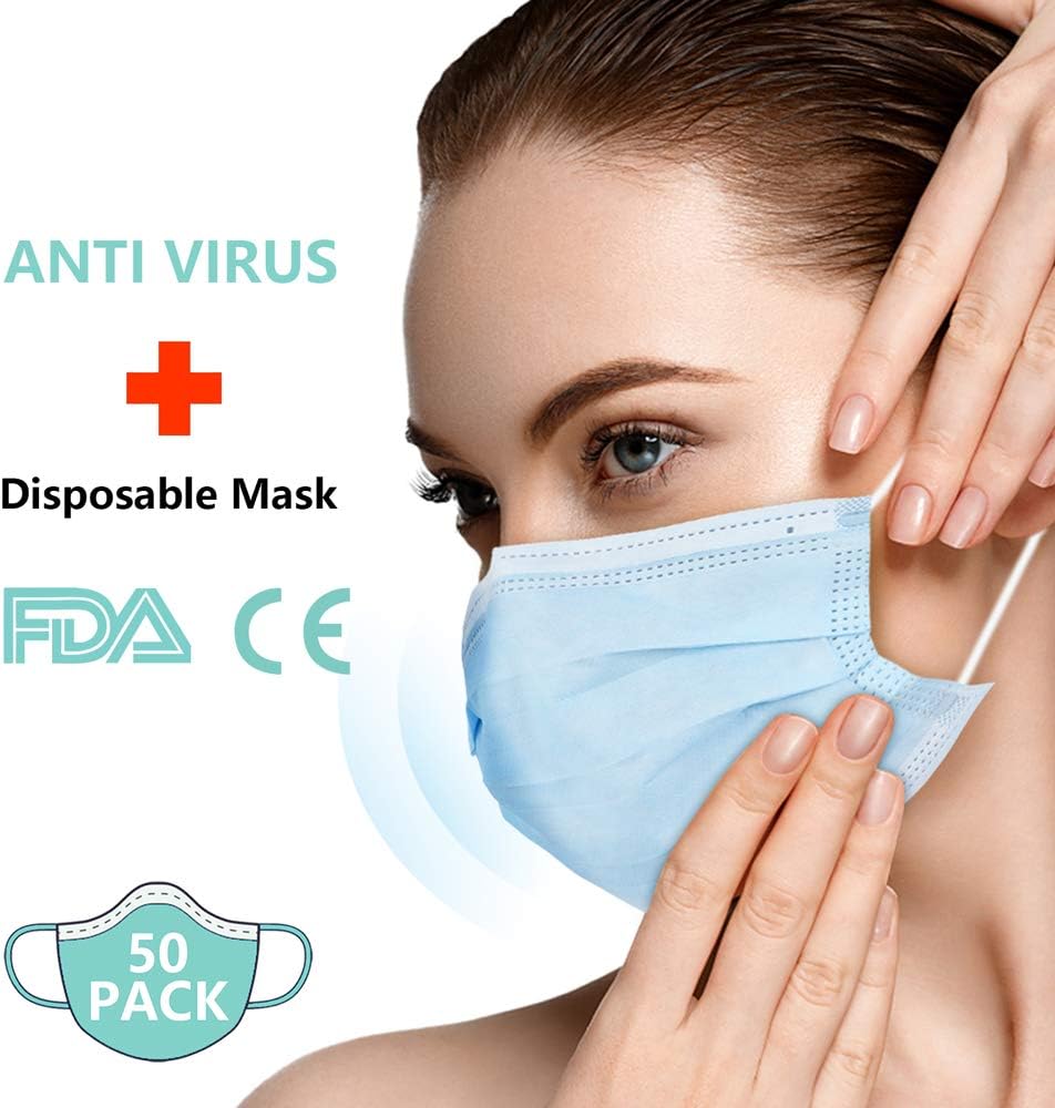 Amhyker 50-Piece Medical Safety Breathable Mask, Blue Disposable Surgical Mask, Respirator with Earmuffs