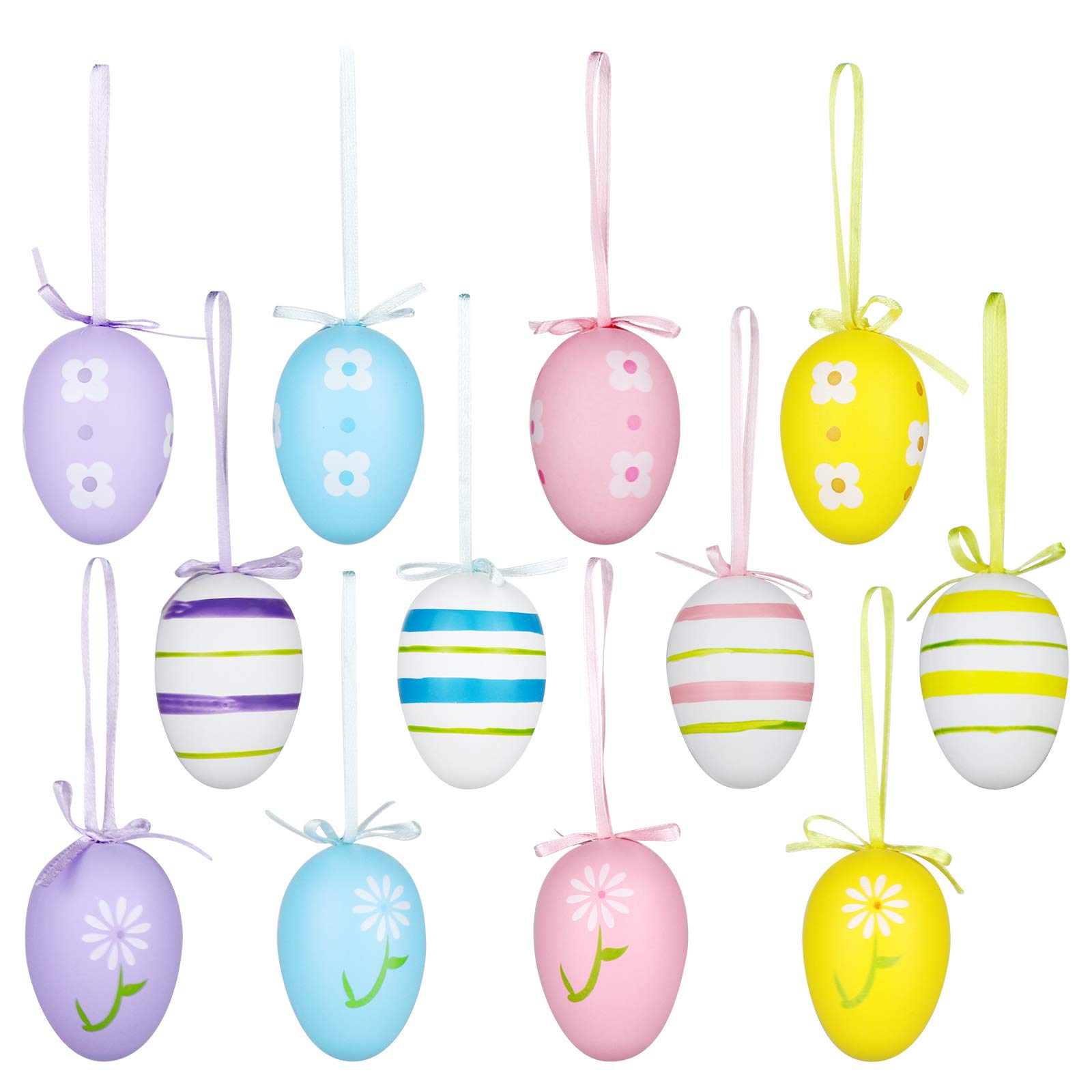 Yunfan 12Pcs Easter Decorations Eggs Hanging Ornaments Colorful for Easter Tree Basket Decor Party Favors Supplies Home