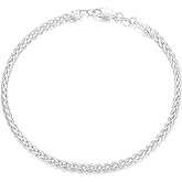 HIMSTORY Silver Bracelet for Men, 925 Sterling Silver 3MM Wheat Chain Bracelets Diamond Cut Silver Bracelet Gifts for Boyfriend Father Husband