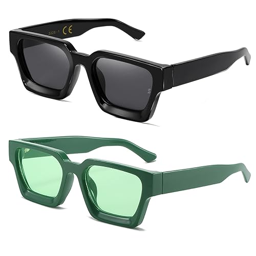 SHEEN KELLY Retro Square Sunglasses for Men Women Trendy Thick