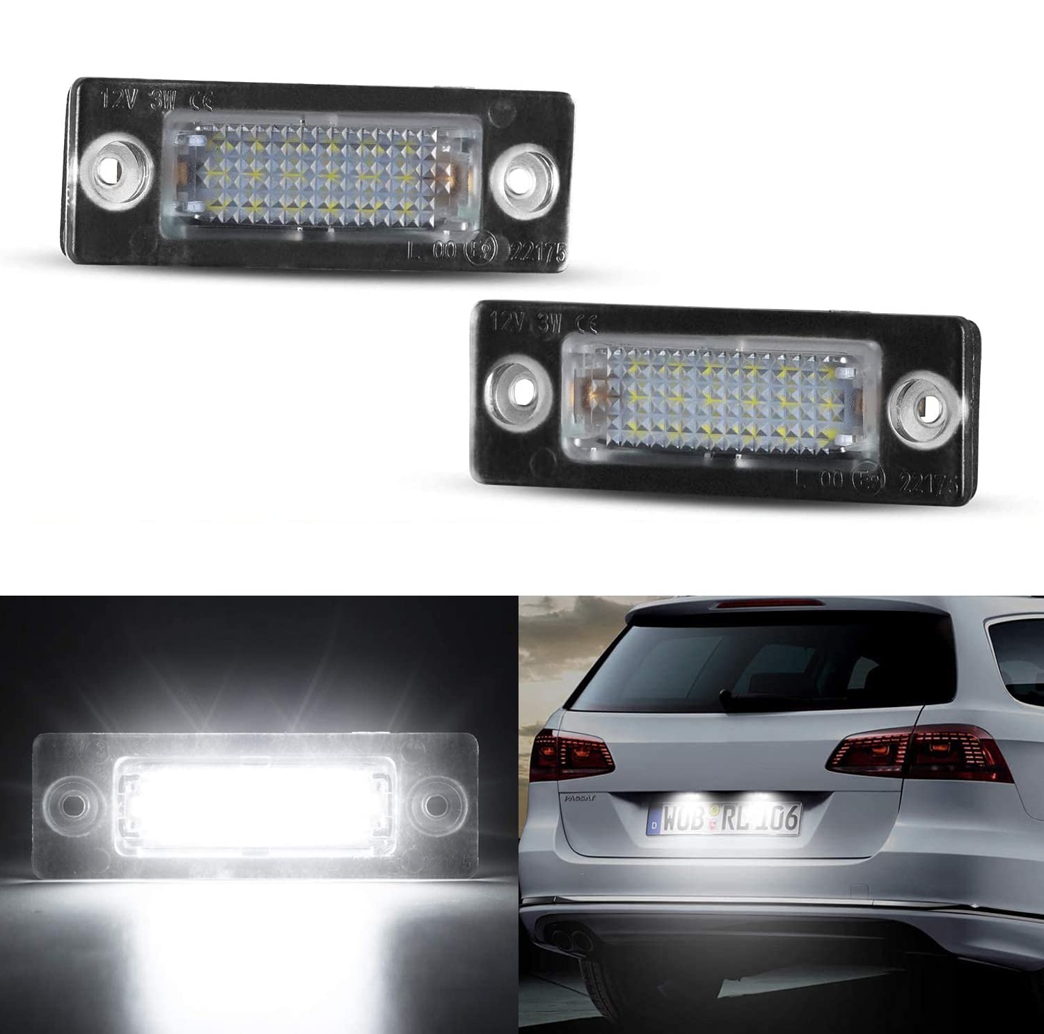 OZ-LAMPE 2 x LED Number License Plate Light for VW Caddy Golf Plus Jetta T5 7H 7J Touran,18 SMD White light with Canbus Error Free Waterproof Number Plate Lamps Assembly, Rear Lamps