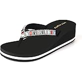 VICT POPU Flip Flops Sandals for Women Bling Rhinestones Jewel High Heel Arch Support Comfortable Soft Cushion Wedge Slip-on Casual Platform Summer Thong Sandals