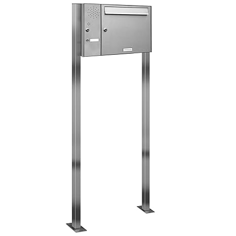 AL Briefkastensysteme 1er Edelstahl Standbriefkasten mit Klingel rostfrei als 1 Fach Briefkastenanlage in Postkasten Briefkas