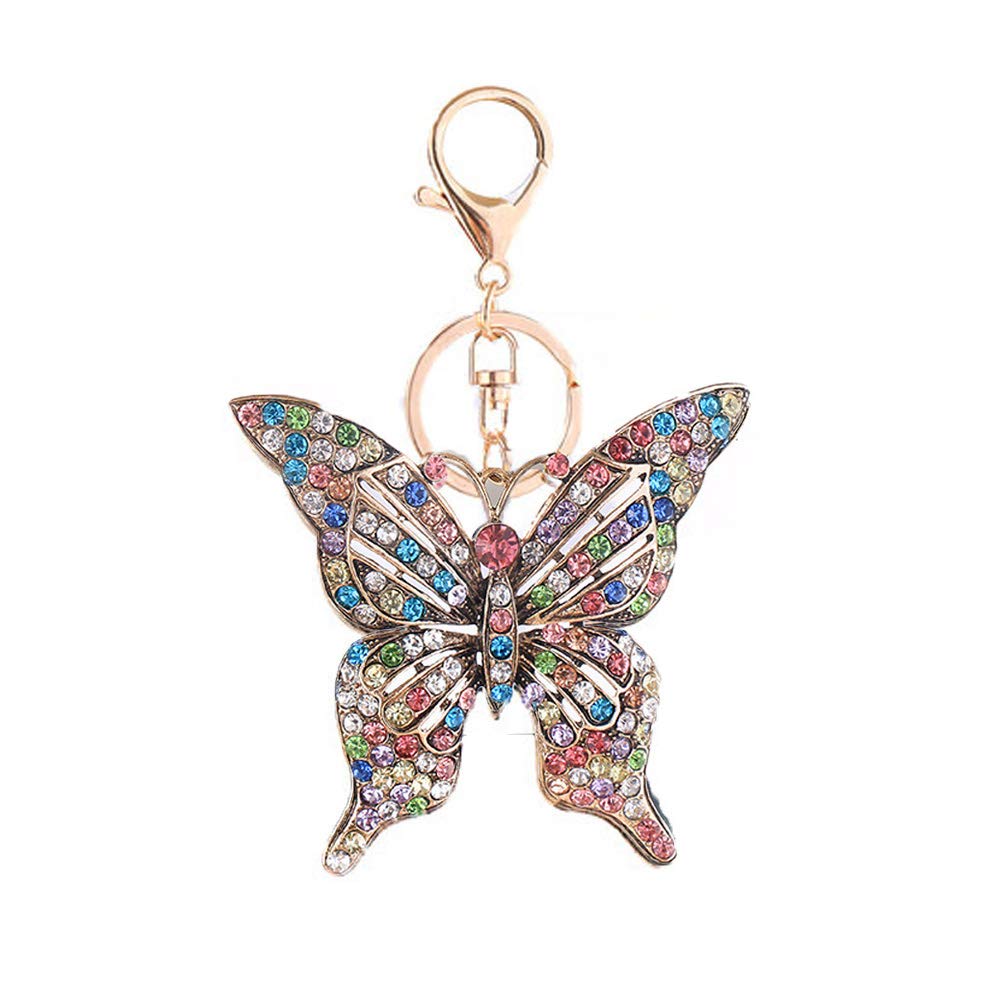 Butterfly Rhinestone Keychain,Sparkling Alloy Charm Keychain Pendant (Multicolor)