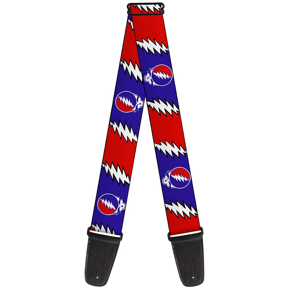 Buckle-Down Guitar Strap Steal Your Face Lightning Bolt Repeat Red White Blue 2 Inches Wide
