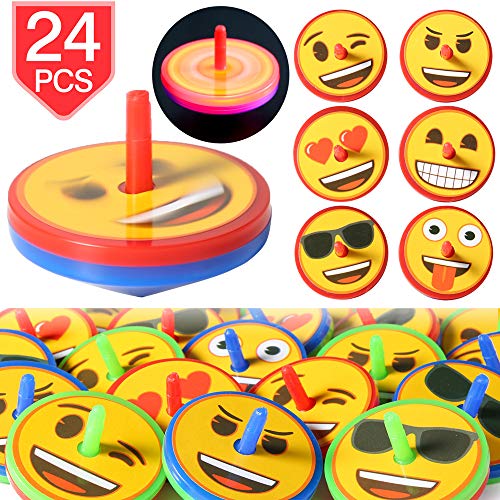 PROLOSO Light Up Spinning Tops Emoji LED Hand Spin Toys Stocking Stuffers Party Bulk Pack of 24 - Thumbnail 6