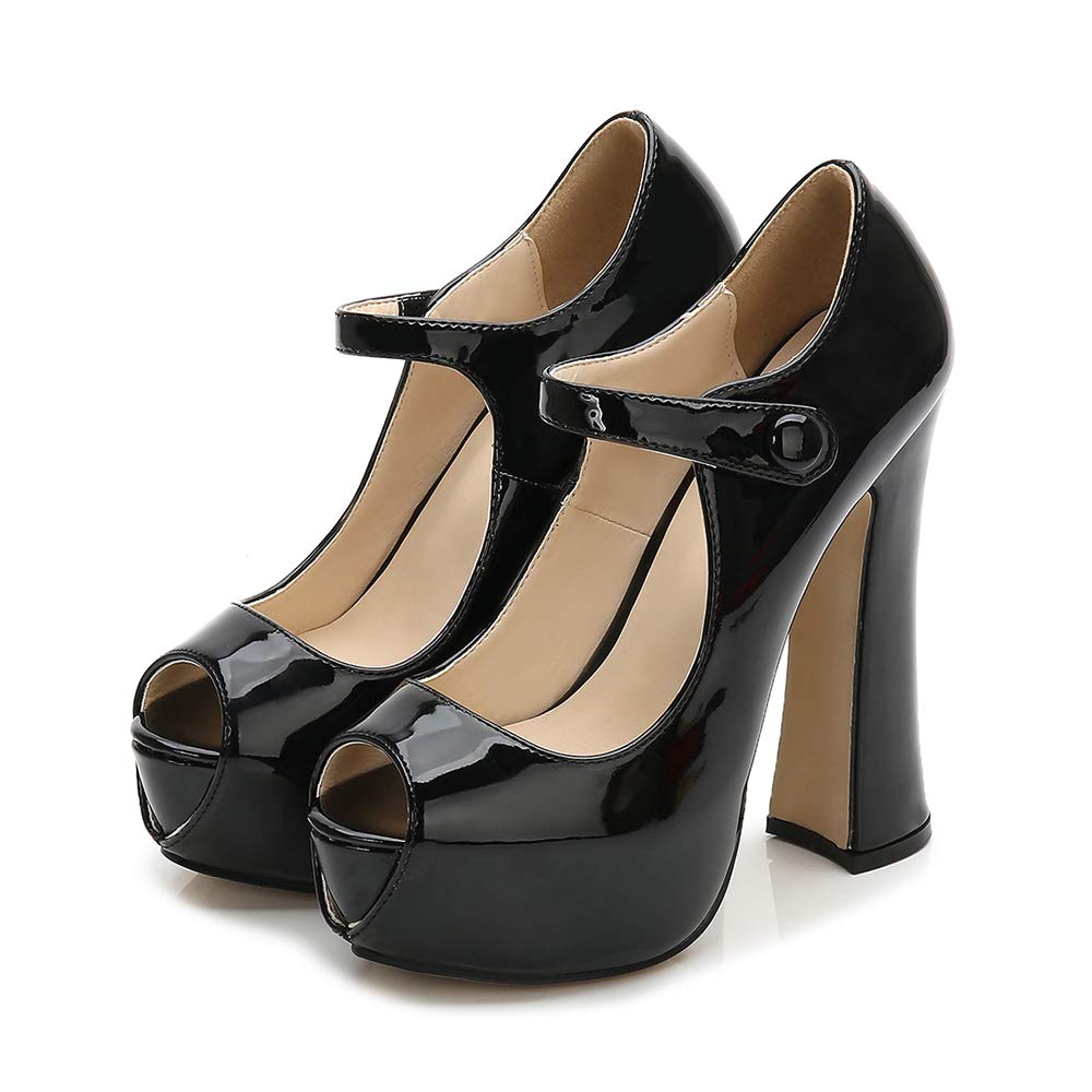OCHENTA Women's Peep Toe Platform High Heels Ankle Strap Pumps Chunky Heels for Party Daily Wear - Image 3