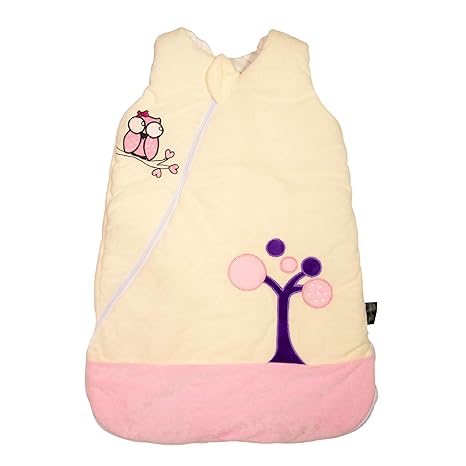 Ganzjahres Baby-Schlafsack in 70cm länge| rosa/beige mit Eulenmotiv | Wattiert mit Baumwolle | Ganzjährig in 2,5TOG | Erstaus