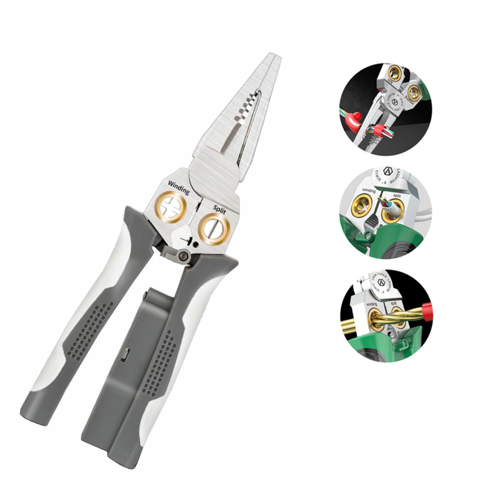 Boxonly 8-in-1 Wire Strippers with Electricity Measurement Function, Multi-Functional Pliers for Cutting, Stripping, and Crimping Wires, Durable Cable Scissors for Electrical Work (Upgrade White)